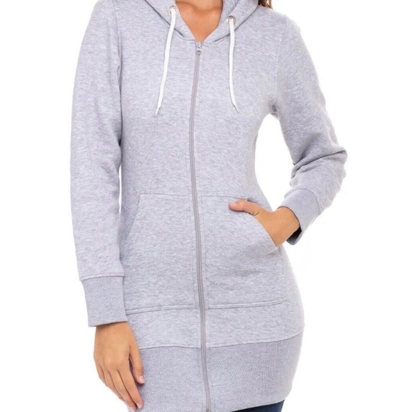 Extra long gray zip hoodie - Picture 1 of 8